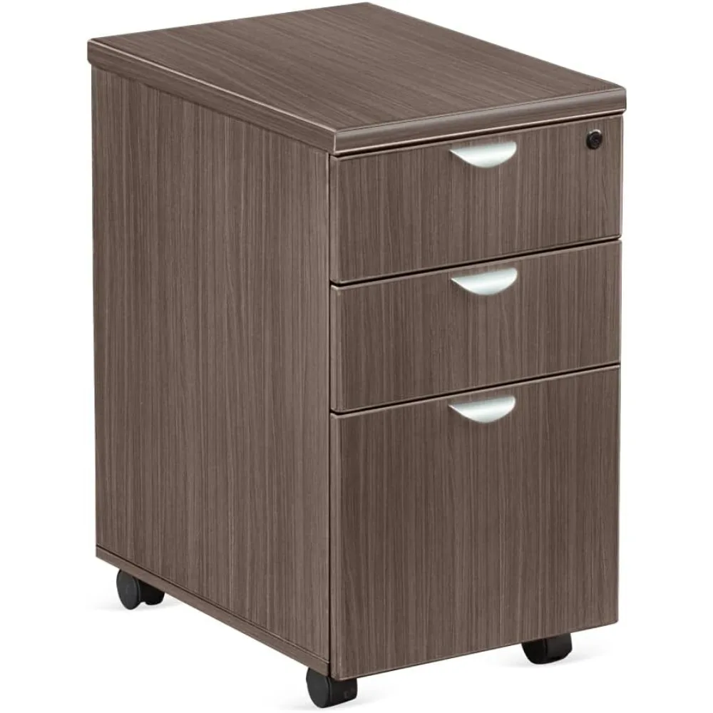 16" W Three Drawer Mobile Pedestal Laminate with Box Drawers, Hanging File Drawer and Silver Pulls for Storage Solution