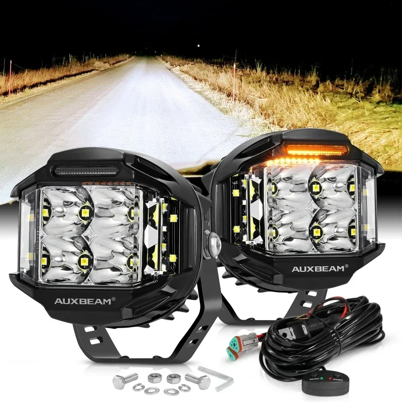 Biqing 2PCS 42W LED-werklamp 24V Amber/Wit, 4.5 LED Auto Spotlight 12V Off Road Lamp Bar Spotlight Mistlampen Werk Spotlight Lamp voor 4X4 SUV ATV Truck Boot Tractor