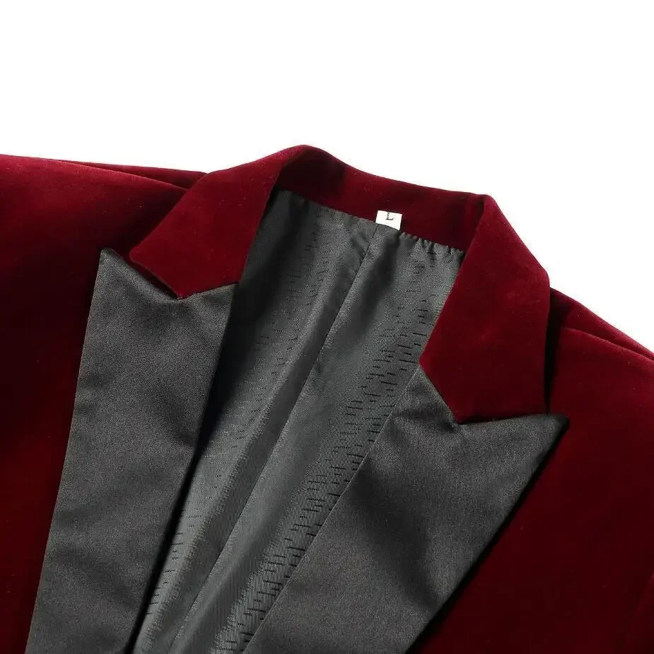 Men's Fashion Trend Velvet Groom Tuxedo Slim Fit Wedding Party Dress Business Casual Suit Jacket Banquet Single Blazers Coat 5