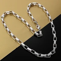 925 argent sterling classique 5MM longue boîte chaîne Bracelets collier ensemble de bijoux pour hommes mode fête accessoires de mariage cadeaux 2