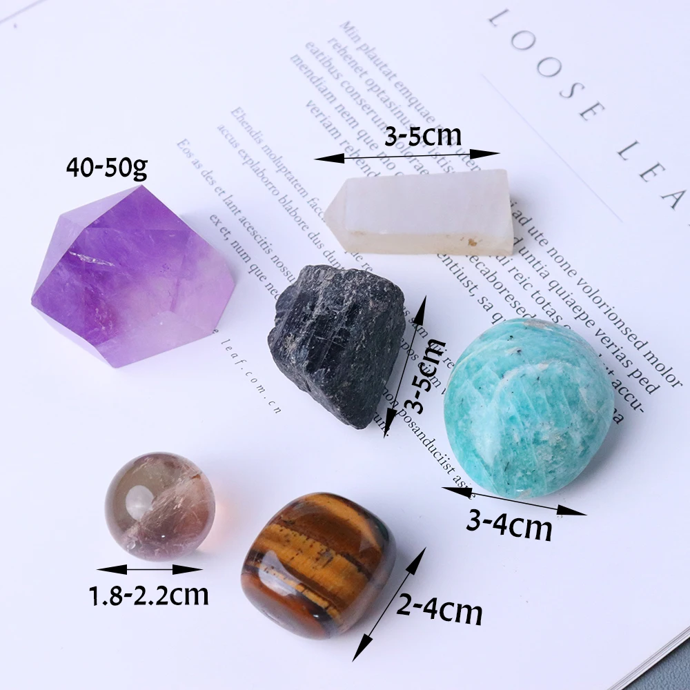 6-teiliges natürliches Kristall-Set für Angstzustände, Stress, Energie, Quarz, Heilung, Edelstein-Dekoration, verbessert die Gesundheit, Geschenk – Detail 28