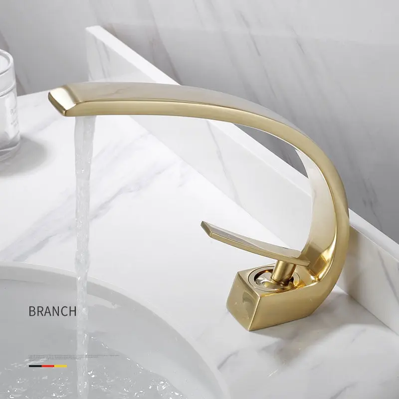 

Fashion Mounted Modern Bathroom Sink Faucet Hot and Cold Waterfall Tap Plating Brass Wash Basin Faucets Deck Elegant Mixer Black