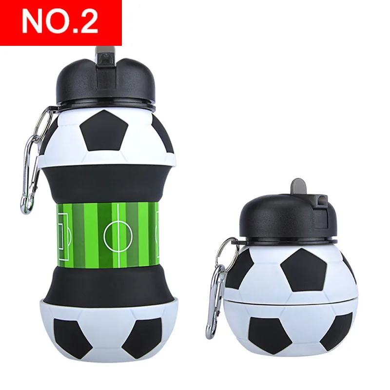 Folding Football Water Bottle, Silicone Sports Water Cup, Outdoor Sports Bottle, Supports Batch Customization
