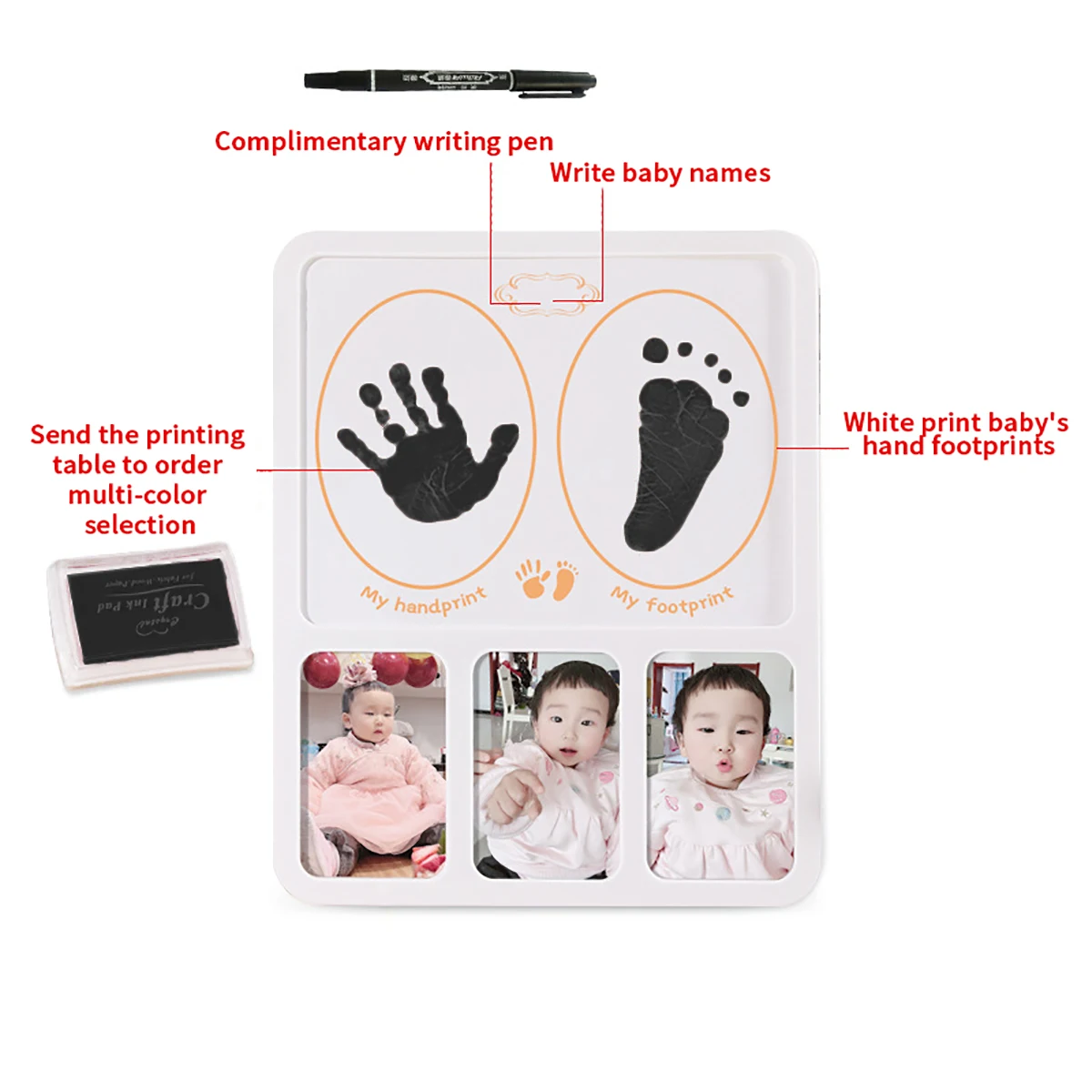 1PC Baby one hundred days old hand and foot printing baby gift handprint picture frame souvenir