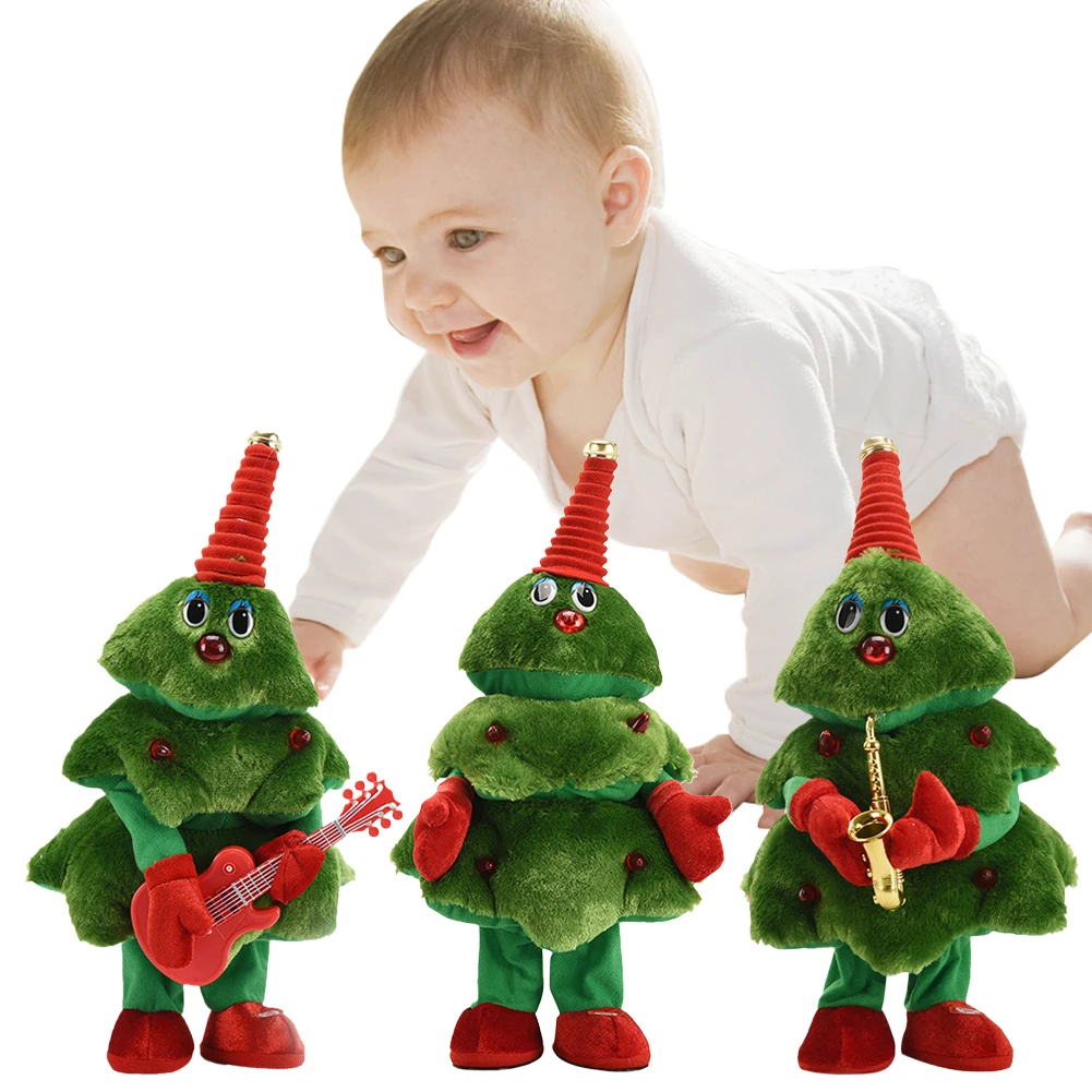 Electric Christmas Plush Dolls Creative Plush Xmas Tree Dolls Funny Singing Music Dancing Toy for Xmas Party Decor