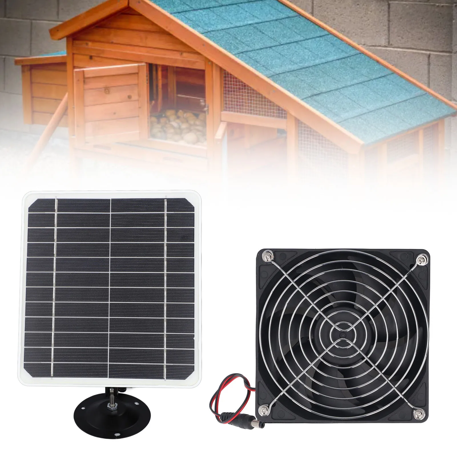 6.5 Inch Solar Powered Exhaust Fan 50W 12V ABS Monocrystalline Silicon Solar Panel Ventilation Fan Kit for Round Pipe Pet House