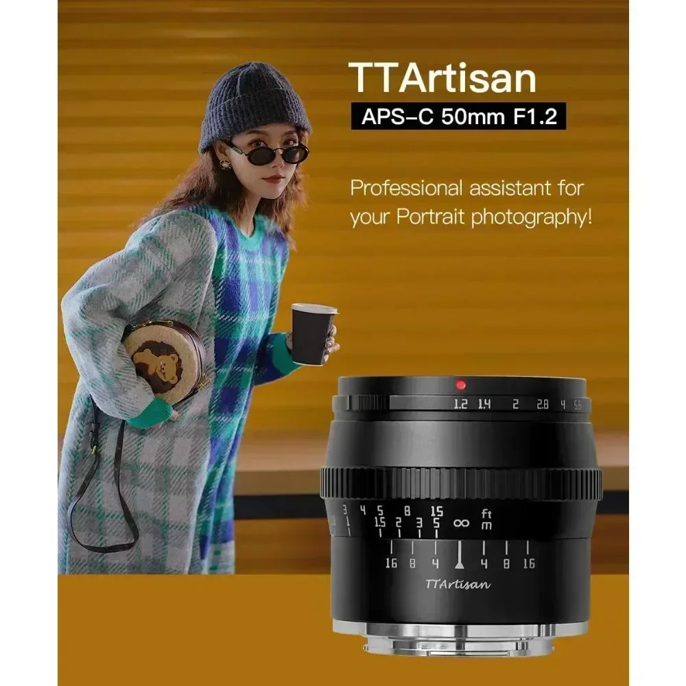 TTArtisan 50mm F1.2 APS-C 수동 초점 렌즈 ( E, 후지필름 X, 캐논 M, 니콘 Z, 파나소닉, 올림푸스 M43 마운트, 대구경)
