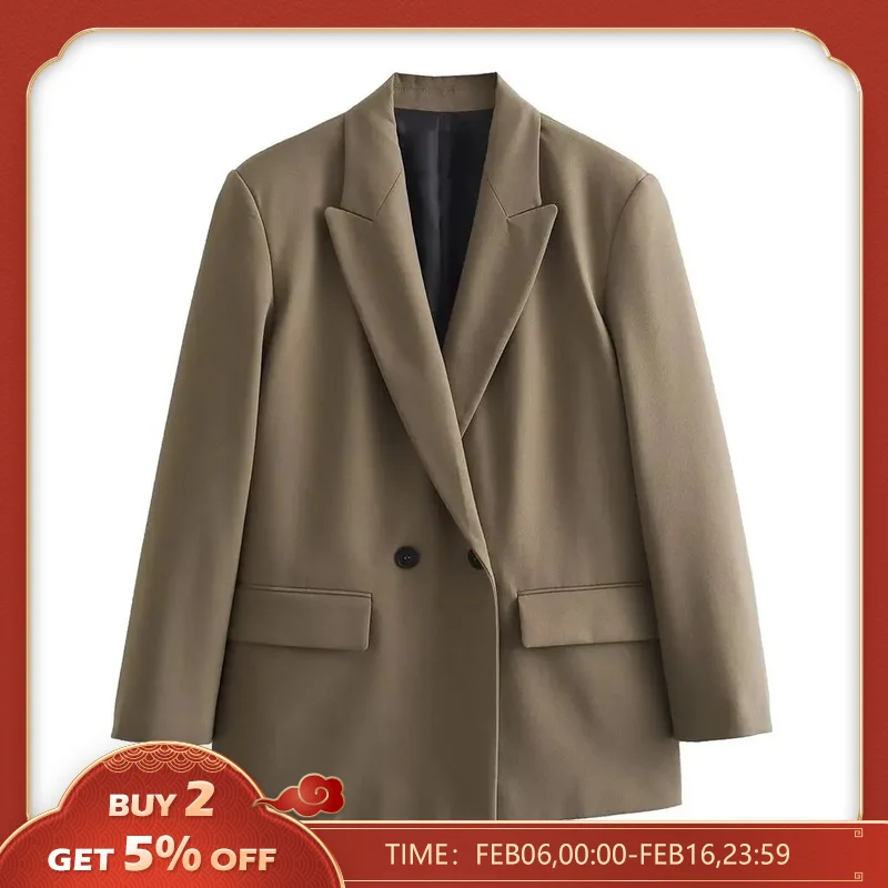 Blazer de doble botonadura para mujer, abrigo clásico suelto, chaqueta de traje, prendas de vestir elegantes, trajes para mujer