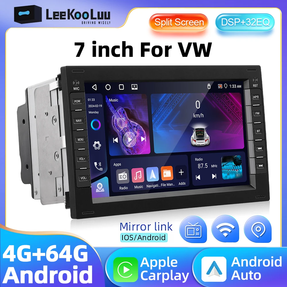 LeeKooLuu Android Car Radio GPS 4+64G For Volkswagen VW BORA POLO MK3 4 PASSAT B5 Jetta Golf 4 T4 T5 Carplay Android Auto Player