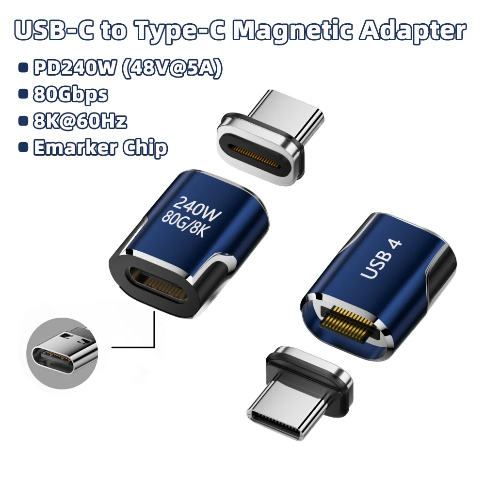 240W Type-C Magnetic Adapter with USB 4, 80Gbps Speed, and 8K@60Hz Fast Charging