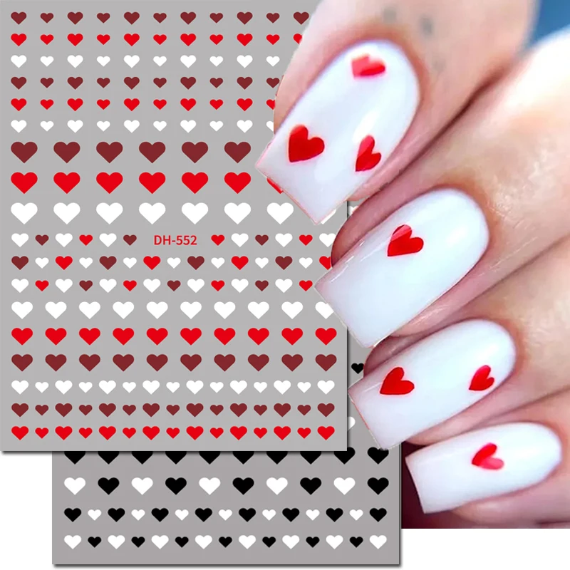 3d Nail Art Stickers Red Black White Love Hearts Stars Clouds French Full Tips Adhesive Nail Decals Slider For Manicure