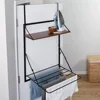 Retractable Steel Wall Mount Drying Rack with Shelf Rust-Resistant Black/Walnut Eco-Friendly Collapsible Laundry Organizer 1
