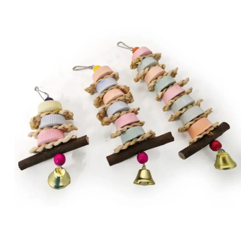 Parrot Calcium Supplementation and Bite Supplies, Bird Toy Grinding Stone Bite String, Straw Corn Skin Toy Apple Branch Bite 2
