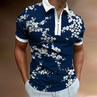 Fashion Men's Clothing Polo Shirts Casual Golf Wear Flower Print Short Sleeve Tee Shirt Men Turn-Down Collar Zipper Polos Tops 1