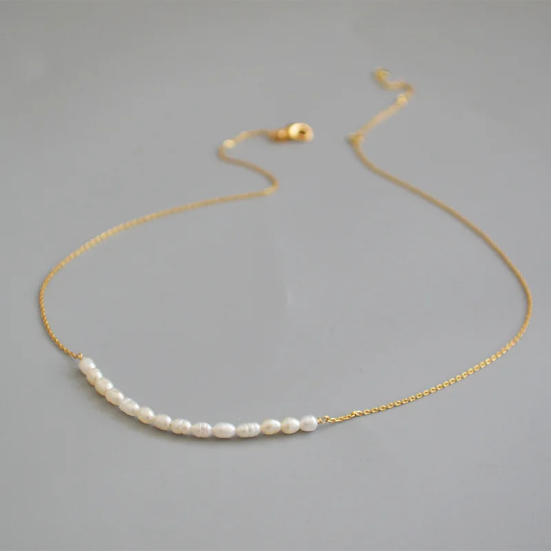 

Minimalism Freshwater Pearl Chocker Gold Plated Copper Chain OL Basic Design Necklace