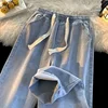 Spring Autumn Men's Elastic Waist Straight-Leg Jeans Loose-Fit Plus Size Casual Pants Drawstring Casual Slacks Plus Size 3