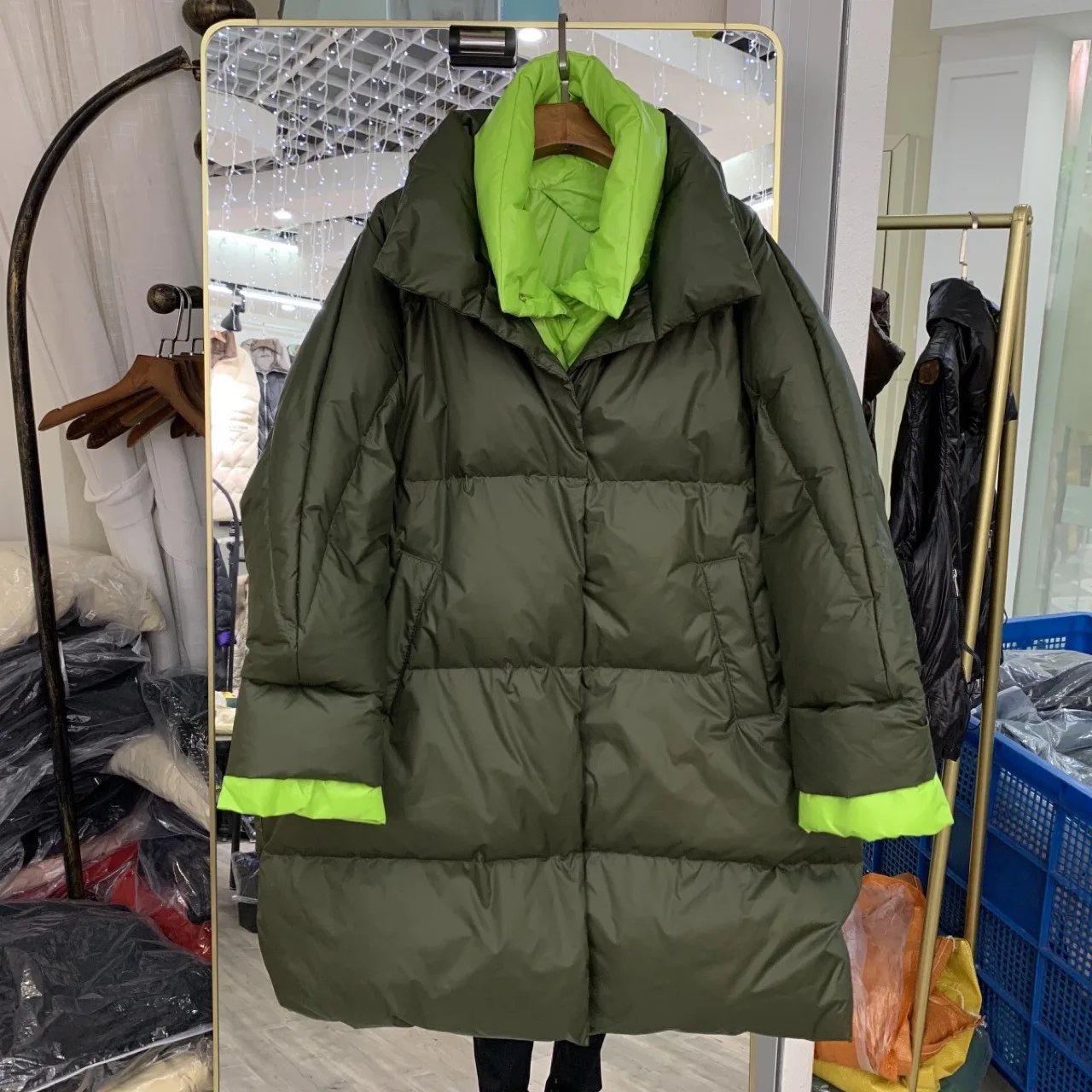

Down jacket 2022 new women's winter stand collar loose thickened warm stitching long-sleeved ladies jacket