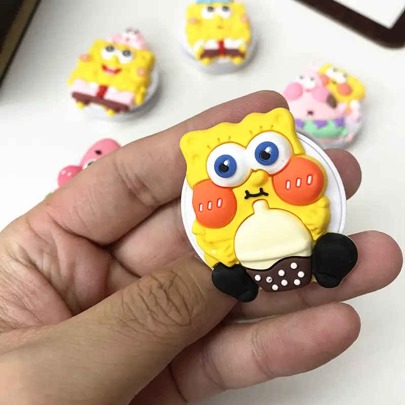 Potdemiel Cartoon SpongeBob Phone Holder Universal 3M Self-adhesive Scalable Folding Bracket Stretch Grip Phone Finger Stand - Image 5