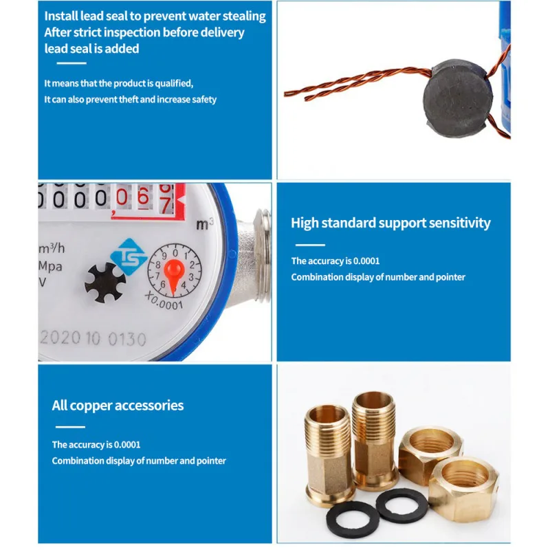 Water Flow Meter Transducer Digital Display Combination Pointer Cold Water Meter Mechanical Rotary Wing Sensor Liquid Flowmeter