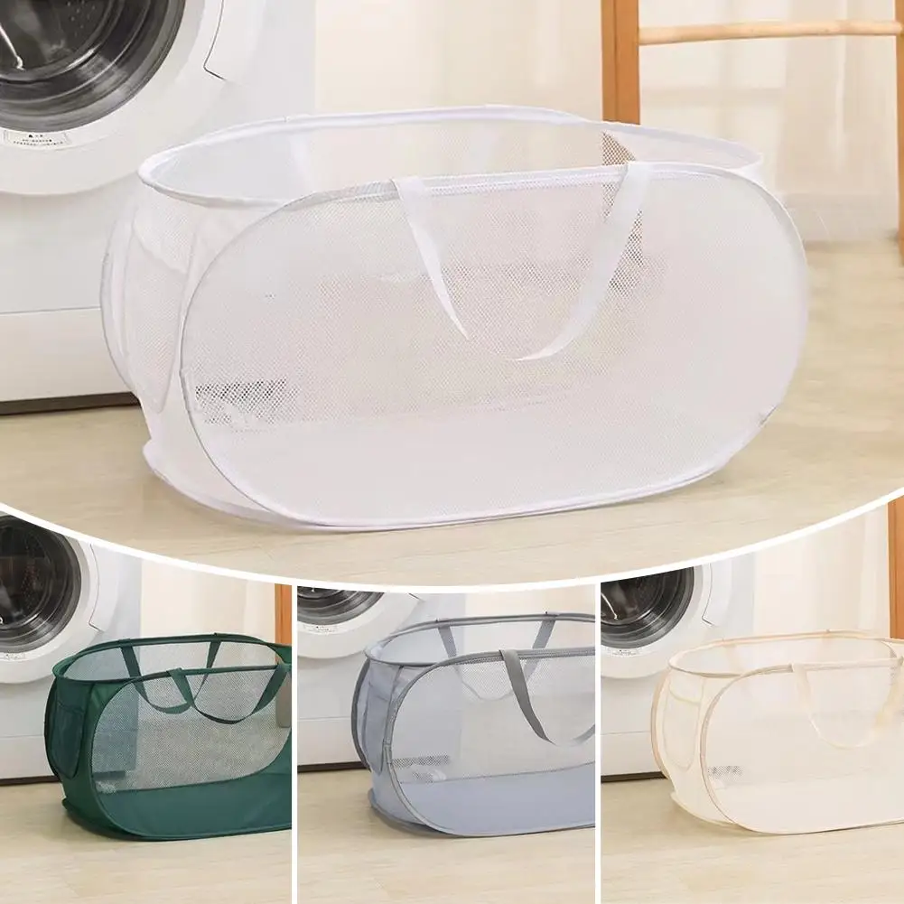 Laundry Basket Folding Mesh Storage Bag for Dirty Clothes