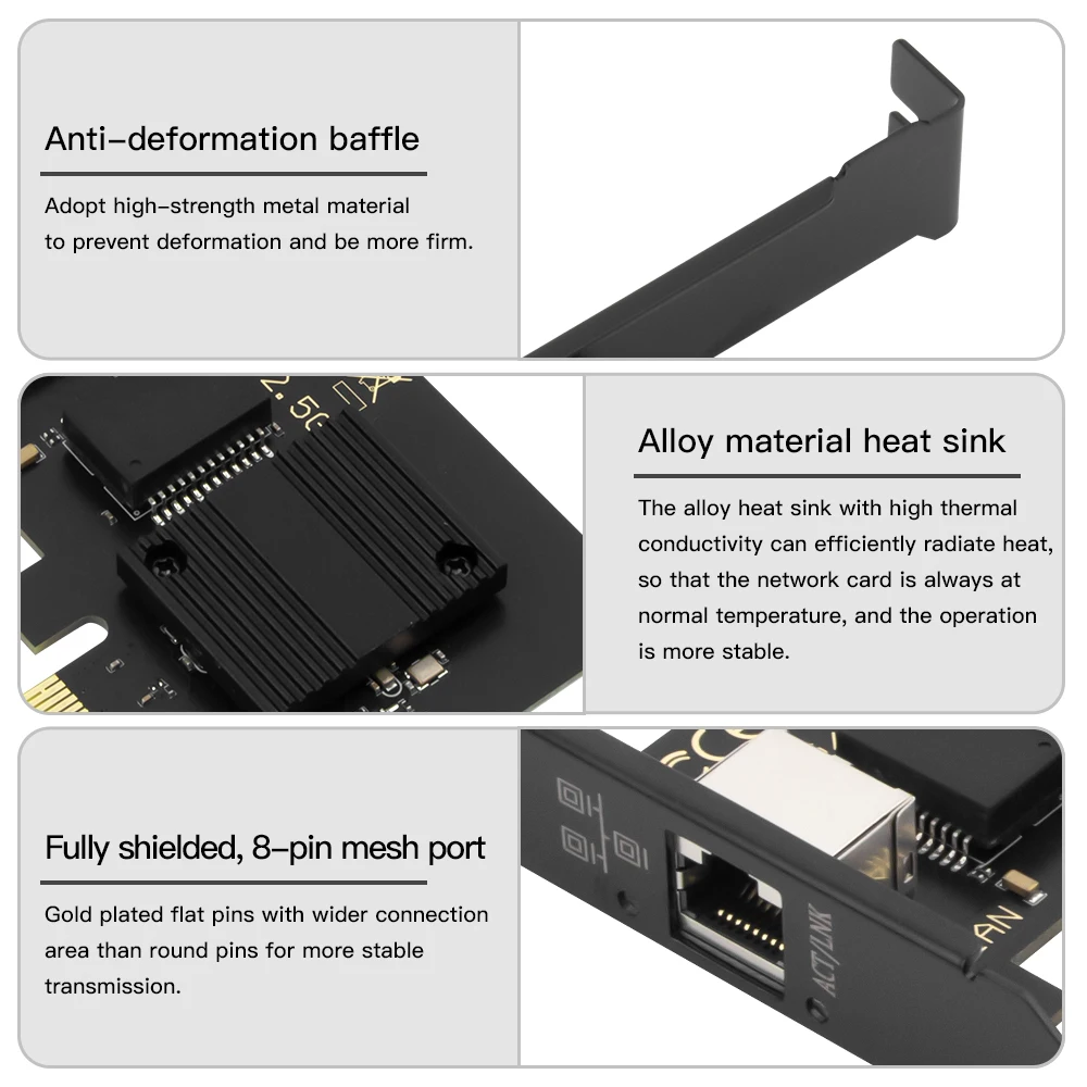 2.5G Intel i226 PCIE-RJ45 네트워크 카드 100/1000/2500Mbps RJ45 인터페이스 LAN 이더넷 기가비트 어댑터(PC/데스크탑용 Win용)