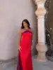 Robe longue de soirée pour femme à bretelles fines, col écharpe, color block, fente haute, longueur ras du sol, pour fêtes