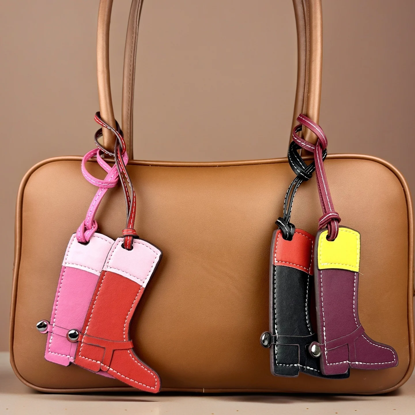 Handcrafted Artisan Leather Color-Block Boot Charm Pendant