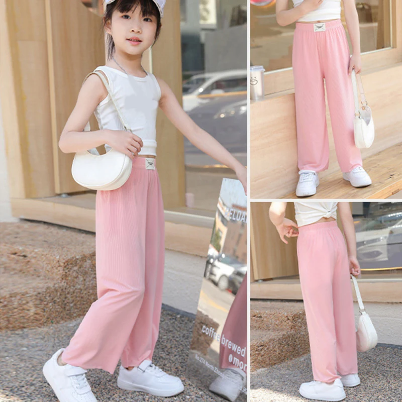 Fashion New Girls Wide Leg Pants Children Girl Casual Straight School Pants Kids Teenager Loose Long Trousers