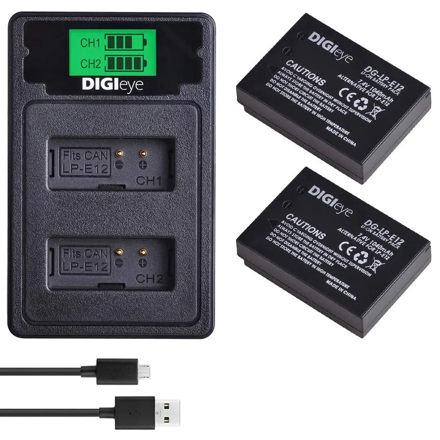 Lp-E12 Lpe12 Batteria + Lcd Doppio Caricatore Usb Con Tipo C Per Canon Rebel Sl1,Powershot Sx70Hs, Eos M, Eos M2, M10, M50, M100