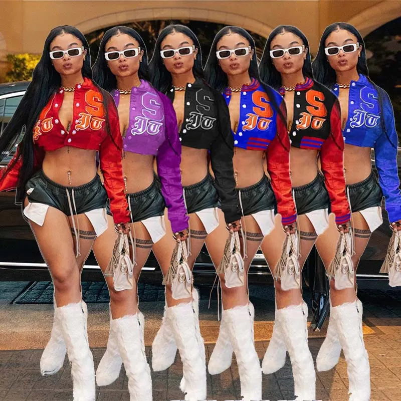 Cropped Baseball Jackets Women Crop Varsity Coats Y2K