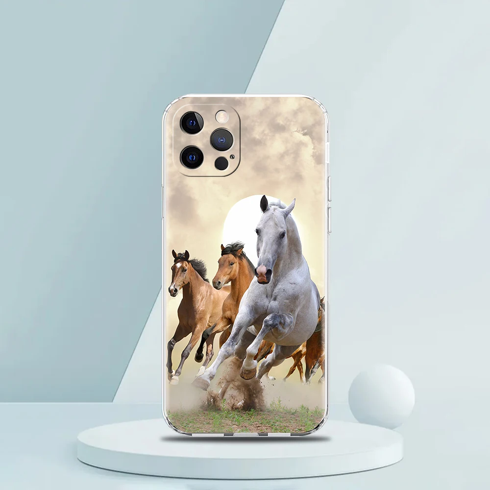 Elegant Horse Design Transparent Silicone Phone Case - Luxury Coque Shell
