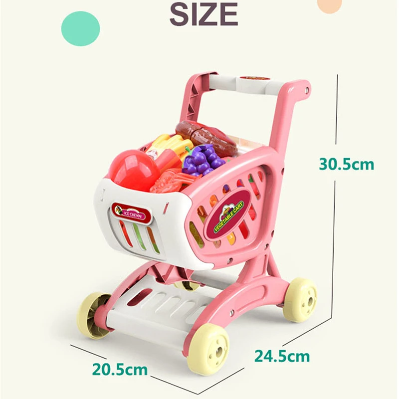 Carrito De La Compra Para Niños Con 15 Accesorios De Frutas Y Verduras - Juguete Educativo De Supermercado Con Ruedas Y Base Antivuelco, Para Juego Simbólico Y Aprendizaje Preescolar