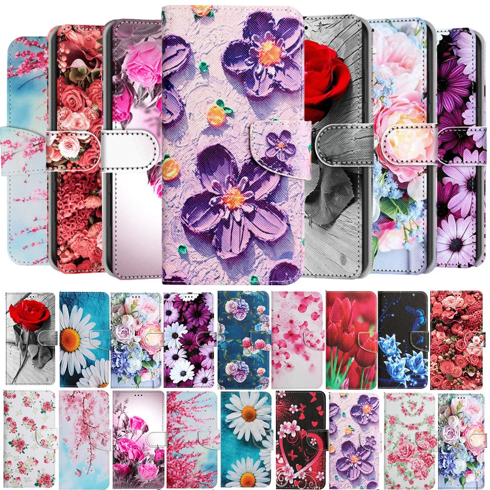 Etui imprimé floral à fermeture magnétique pour téléphones Samsung (série A début)