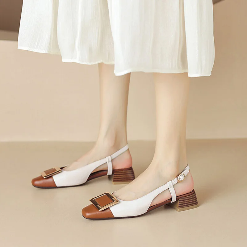 Photin Sandali Eleganti Con Punta Di Copertura Donna 2024 Slingbacks In Vera Pelle Colore Misto Scarpe Da Donna Con Tacco Basso Ft3486