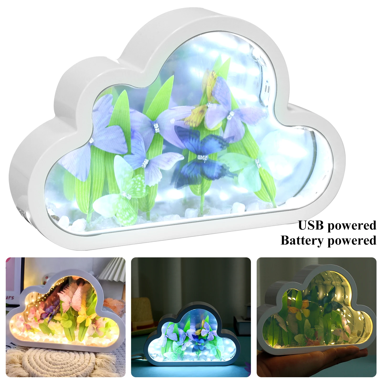 

Cloud Mirror Lamp Kit DIY Furniture Home Decor USB/Battery Butterfly Night Light Bedside Lamp for Bedroom Desk Christmas Gift