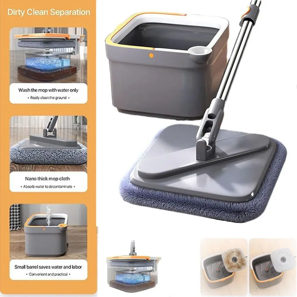 

Mop Bucket with Wringer Square Spin Mop Rotatable with Washable Microfiber Pads Self Wash Spin Mop Adjustable 360 Degree