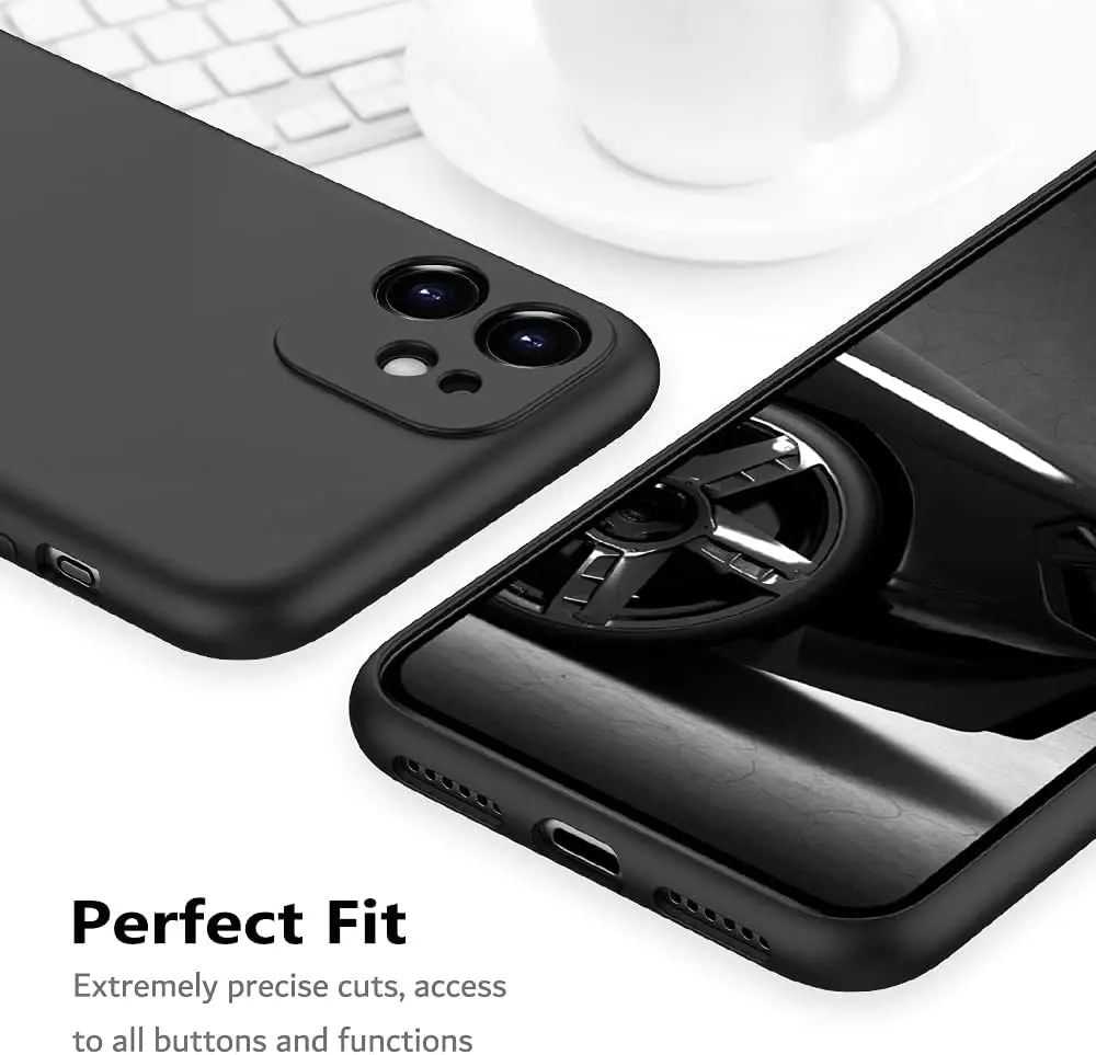 Sleek Black Shockproof Silicone TPU Phone Case with Protective Lens Cover