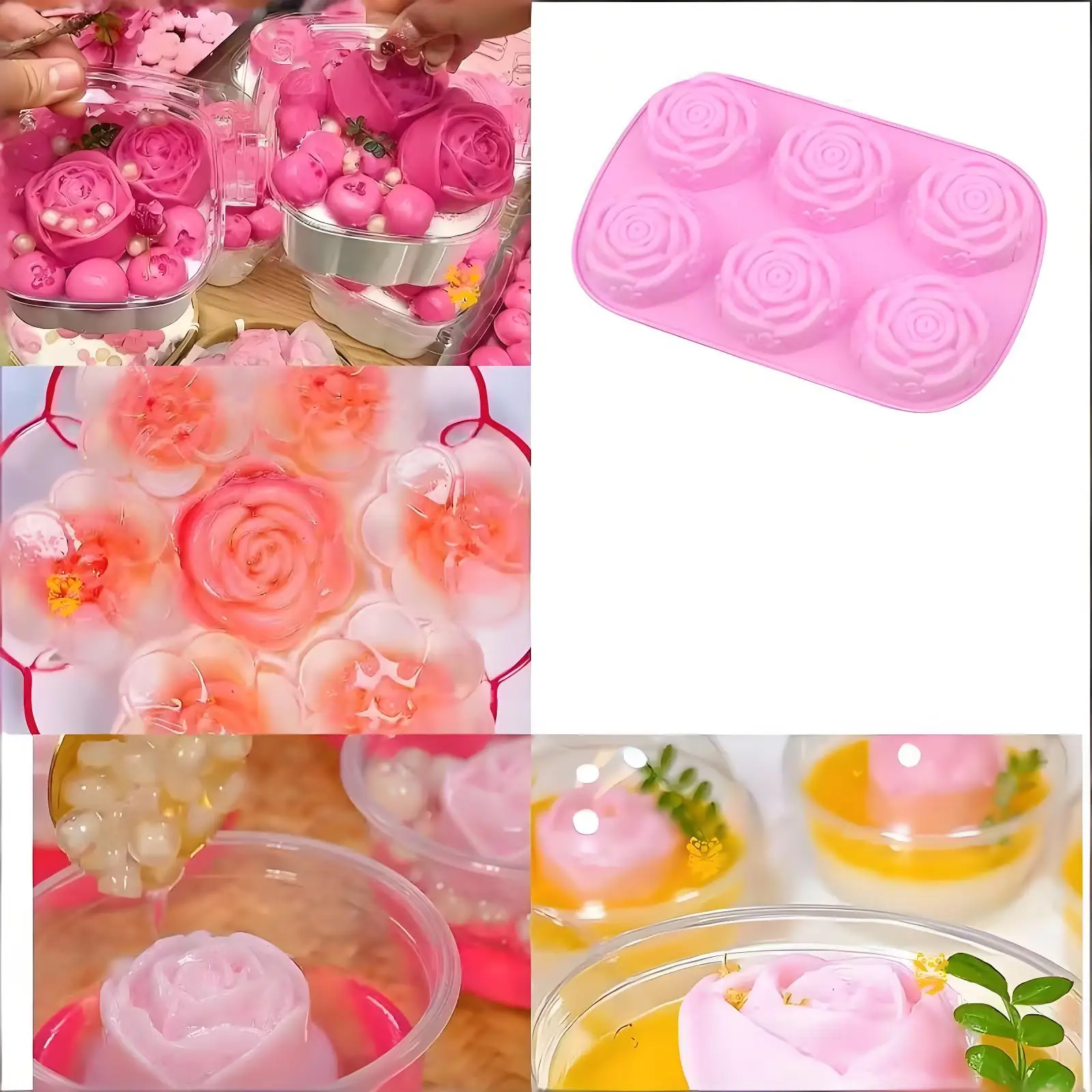 6-Cavity Silicone Rose Mold for Baking, Soap, and Candles