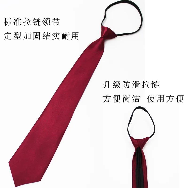 

Black Knot Free Versatile Casual Korean Edition Formal Business Lazy Work Solid Color Men's Zipper Tie