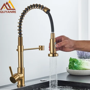 Rubinetto da cucina in oro spazzolato Pull Down 2-way Spray monocomando miscelatore acqua calda fredda 360 rotazione Torneira Cozinha Mixer Tap 1