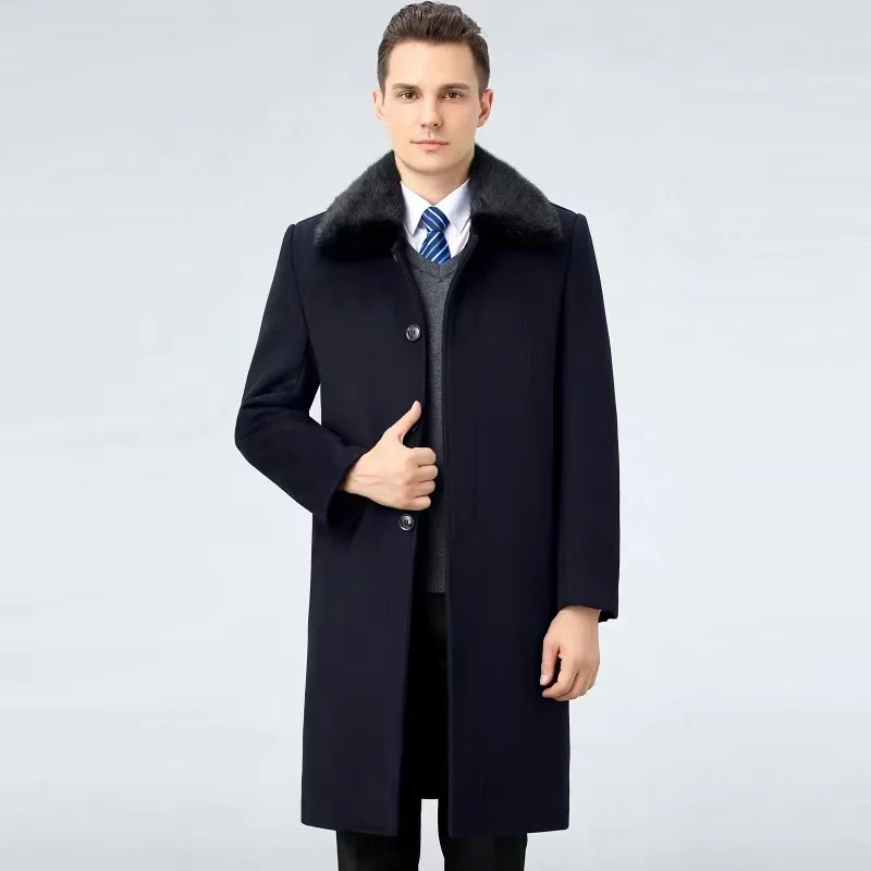 Winter men's over-the-knee cashmere long coat Men's business casual plus cashmere coat warm and thick