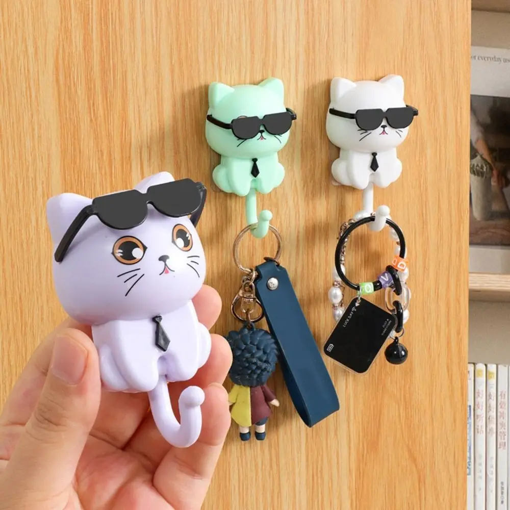 Cute Plastic Cartoon Cat Hooks Decorative Waterproof Key Hangers Wall Hanging Sunglasses Cat Hooks Kitchen 2