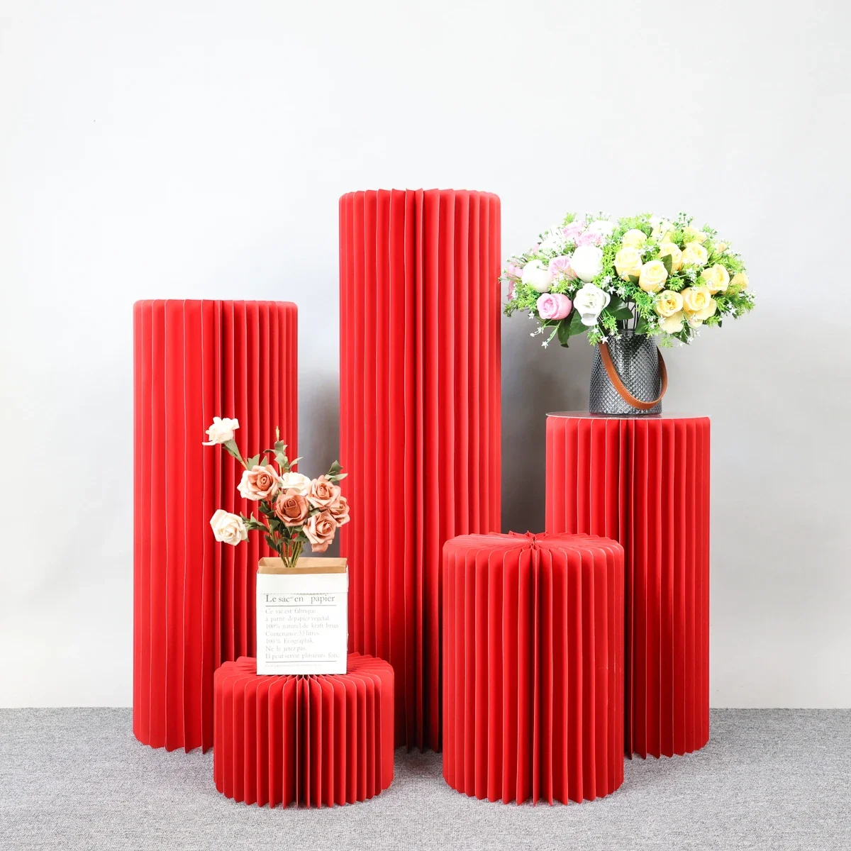 Foldable Paper Columns Display PedestalStand Cylinder Pedestal Stand Cardboard Flower Stand Dessert Table Wedding Birthday Party