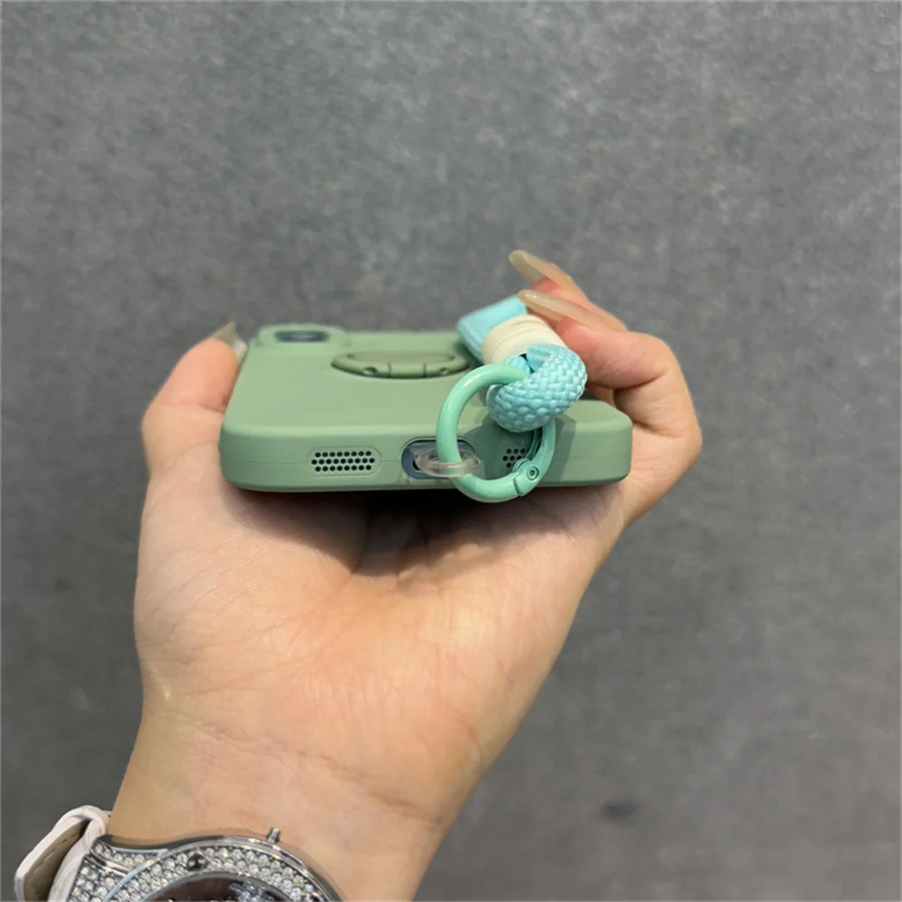 Luxury Solid Liquid Silicone Phone Case with Lanyard and Ring Holder - Matte Frosted Finish