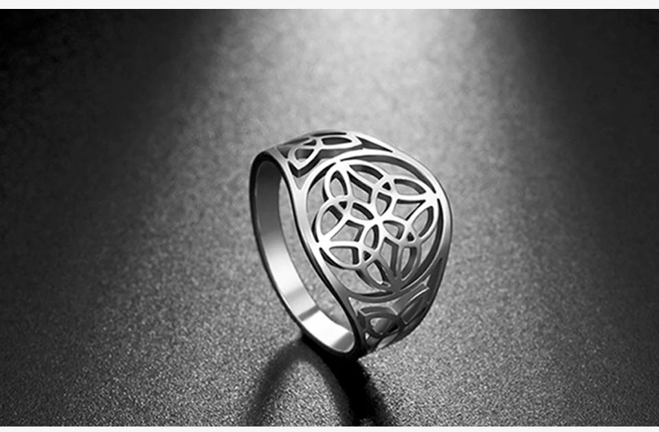 COOLTIME Edelstahl Ringe Blume des Lebens Kreis Celtics Knoten Ring Geschenk für Frauen Männer Schmuck Geburtstag Party Großhandel – Detail 14