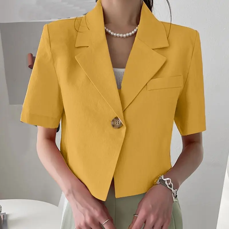 VONDA Elegant Summer Blazer Women Short Sleeve Suit Collar OL Coat 2023 Fashion Outwear Solid Color Casual Button Tunic Tops