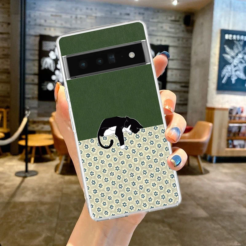 Clear Soft TPU Phone Case with Colorful Striped Cat Art Design