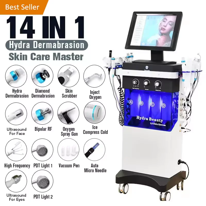 14 in 1 Salon Beauty Equipment Skin Care Diamond Dermabrasion Oxygen Injector H2O2 Aqua Jet Peel Hydro Oxygen Facial Machine