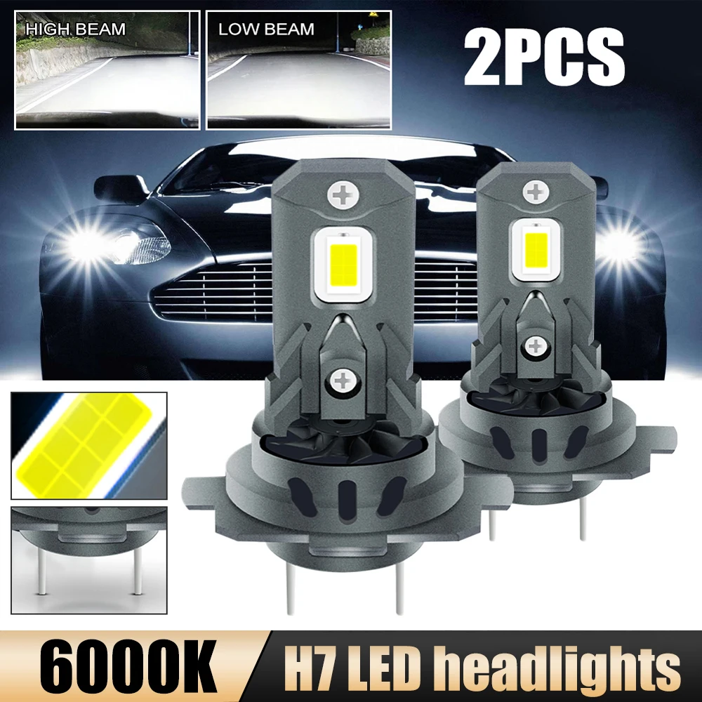 

2 Pack H7 LED Headlight Bulb Mini 120W 18000LM 6000K High Power Car Diode Light Suitable for Car Headlights H7 Turbo Led 12V