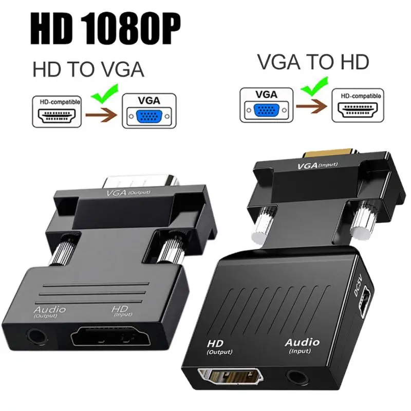 RYRA VGA To HDMI-compatible Adapter 1080P HD With 3.5mm Audio Cable For PC Laptop To HDTV Projector Video Audio Converter